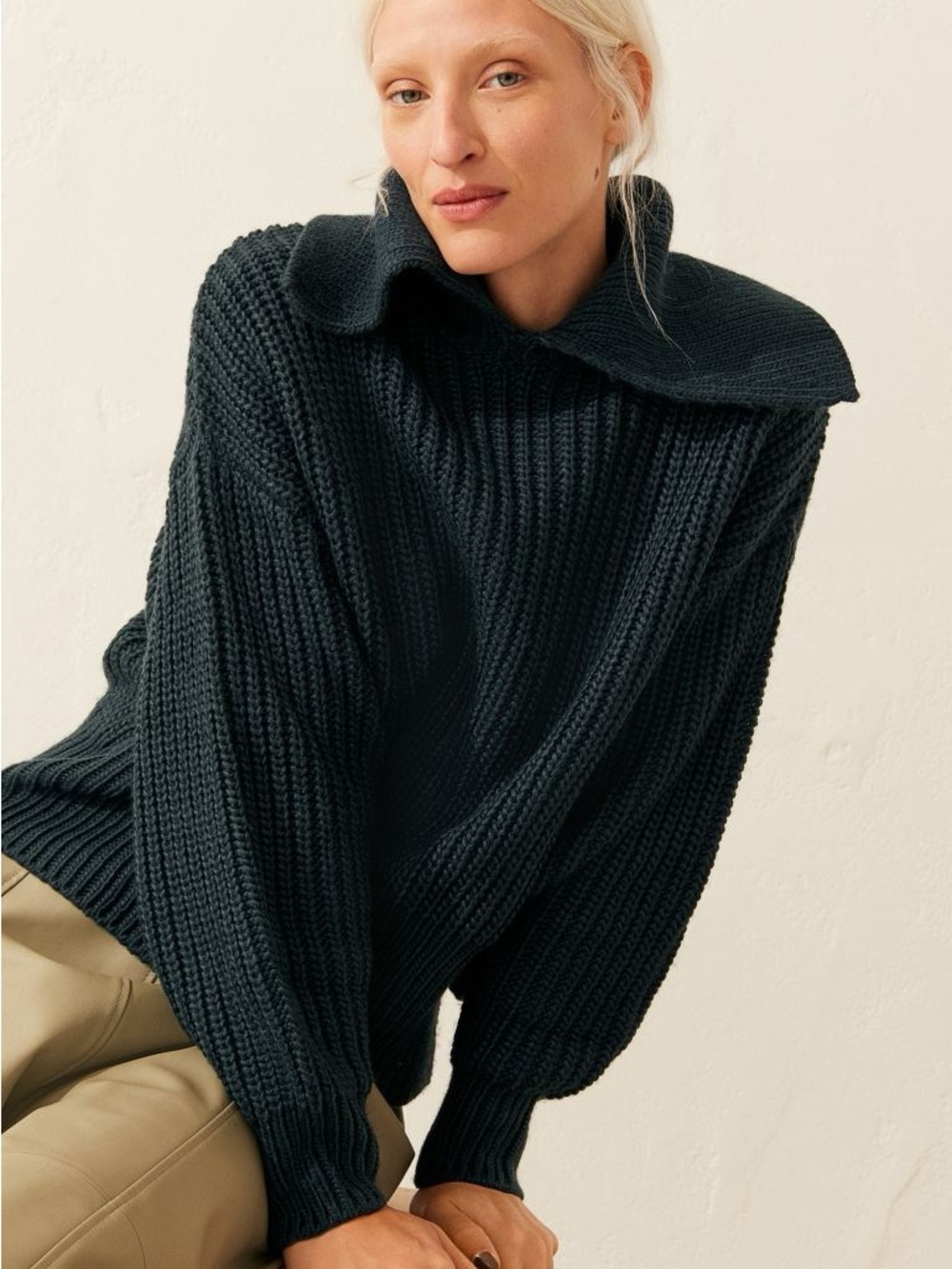 H&M Dark Green Ribbed Cowl Sweater